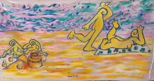 Vacaciones en familia
120x250 Pintura textil sobre tela